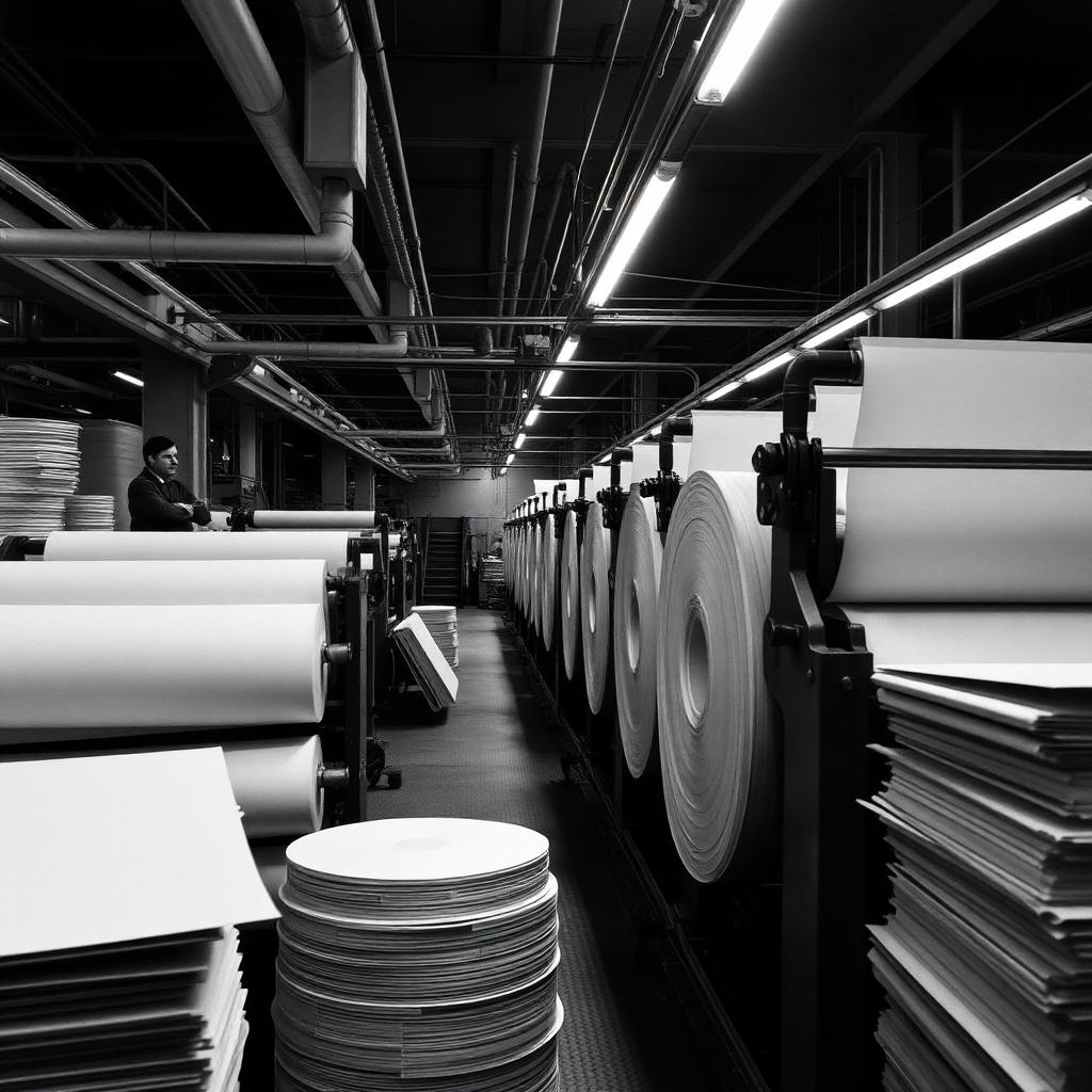 Industrielle Druckmaschinen und Papierrollen